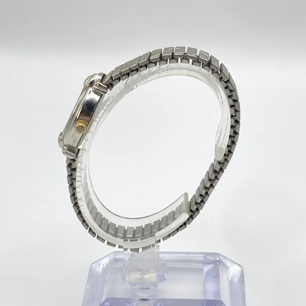 Vtg Rumours Womens Watch Heart Silver Gold Tone MOP Stretch New Battery SMALL 6